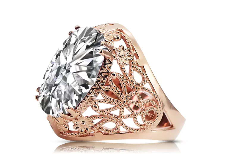 Original vintage din aur roz de 14k Zircon Inel Vintage Craft  vrc074r